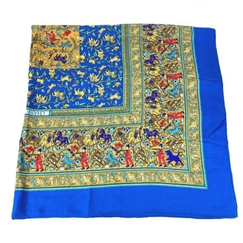 HERMES CHASSE EN INDE Indian Hunting Calle Jean 140 Large Shawl Stole Scarf - Picture 2 of 12